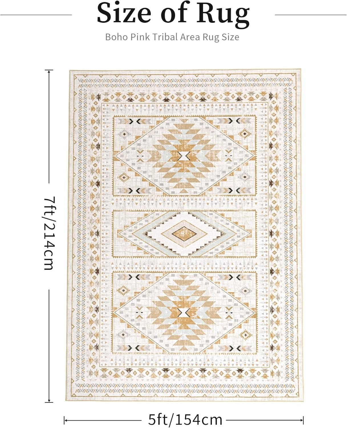 Pinkfarbener Boho Tribal Teppich | Geometrisches Medaillon | Waschbar | Rutschfest | Weicher Kurzflor | 3 Größen
