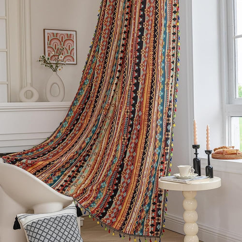Boho Geometrische Vorhänge | Buntes Streifenmuster | Lichtfilternd | Stangentasche | 2 Paneele, 132 cm B
