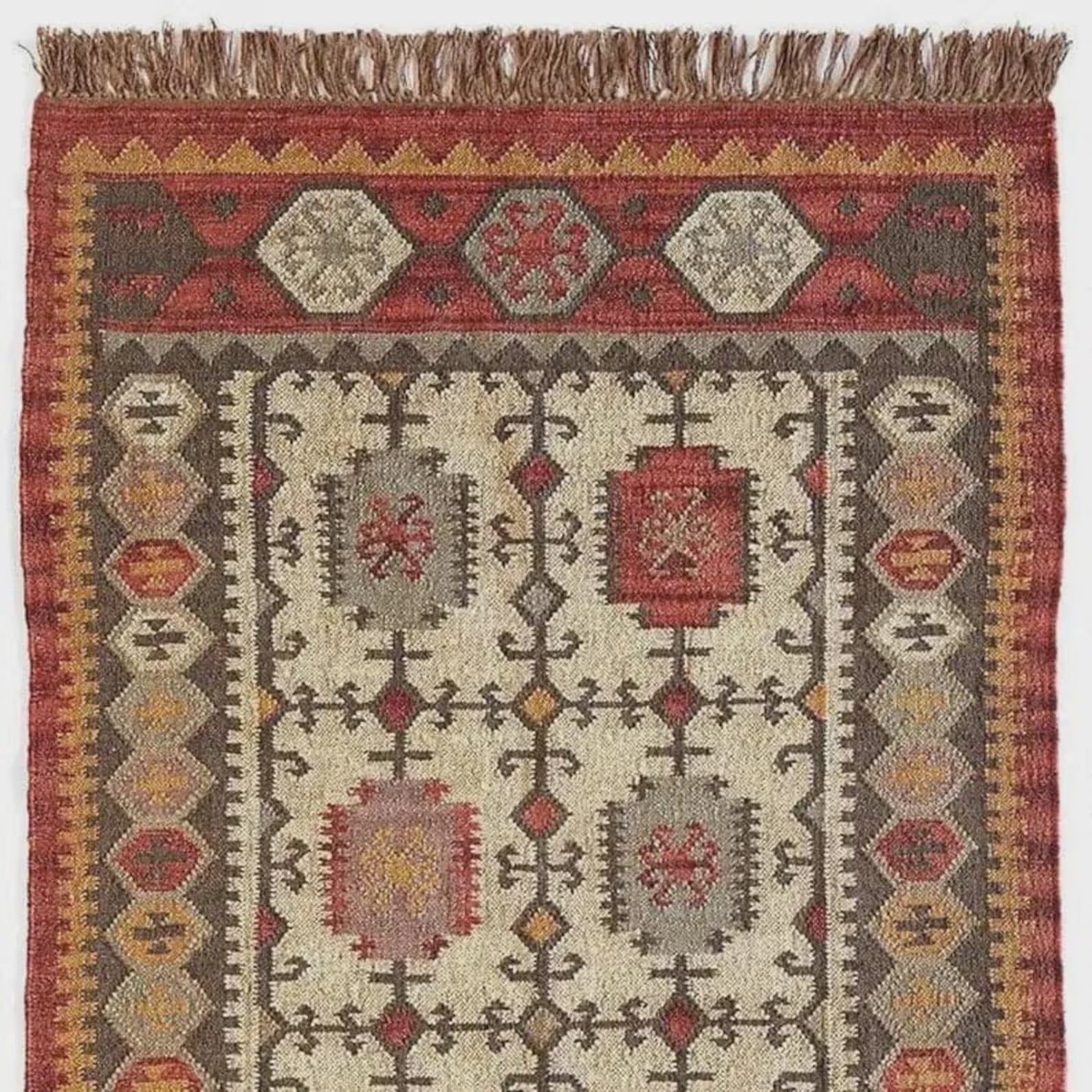 Handgewebter Woll-Kilim-Teppich | Stammesdesign im Southwestern-Boho-Stil | Flachgewebe | Beidseitig verwendbar
