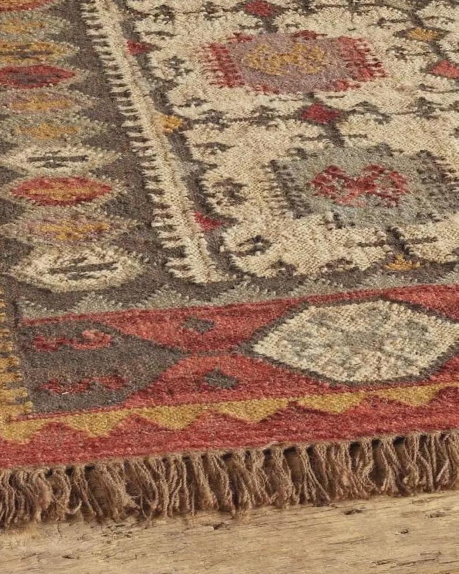 Handgewebter Woll-Kilim-Teppich | Stammesdesign im Southwestern-Boho-Stil | Flachgewebe | Beidseitig verwendbar