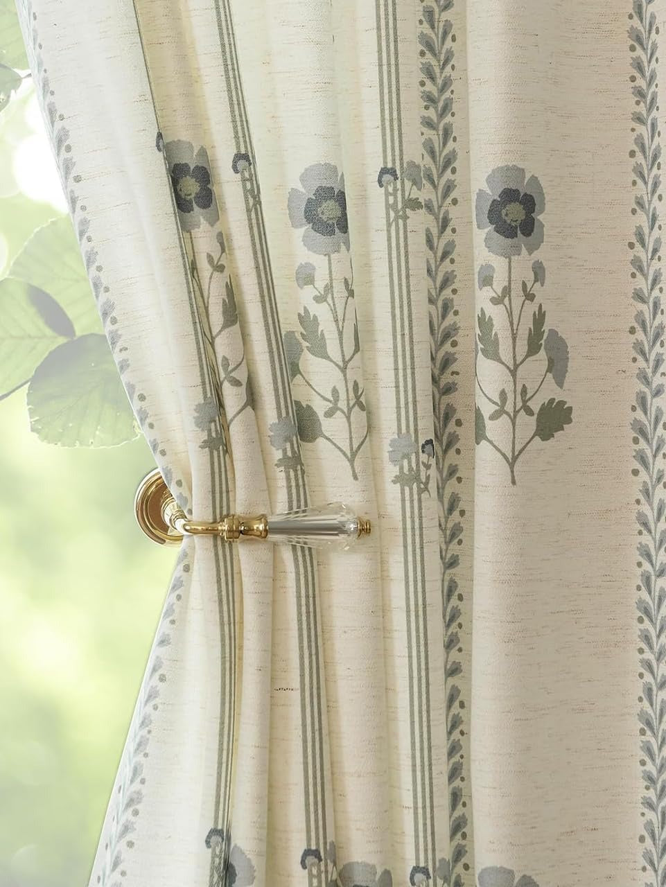 Vorhänge mit Faltenband und Blumenmuster | Schwere Leinenmischung | Lichtfilternd | Haken inklusive | 2er-Set
