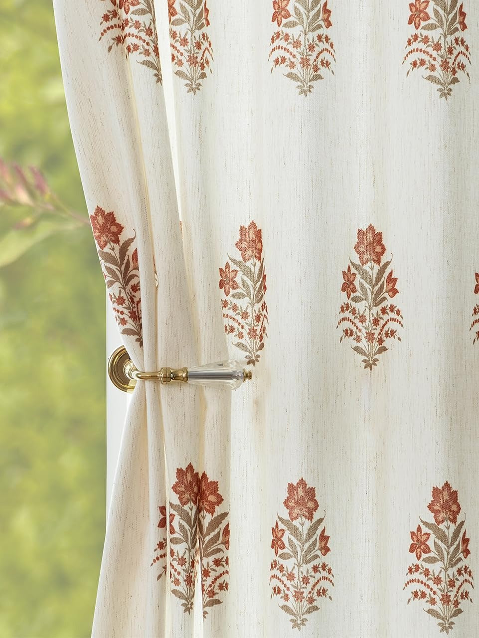 Vorhänge mit Faltenband und Blumenmuster | Schwere Leinenmischung | Lichtfilternd | Haken inklusive | 2er-Set